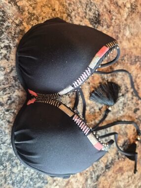VS Tassel Tie Black Bikini Top with Accents
